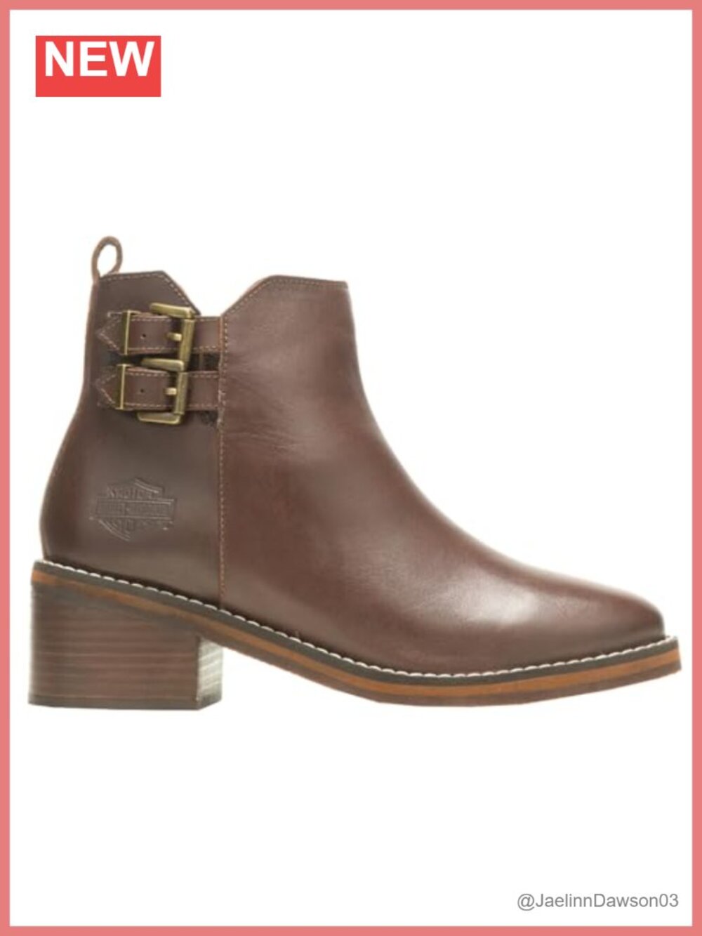 Full-Grain Leather Ankle Boots Buckle Zipper Round Toe Low Heel
